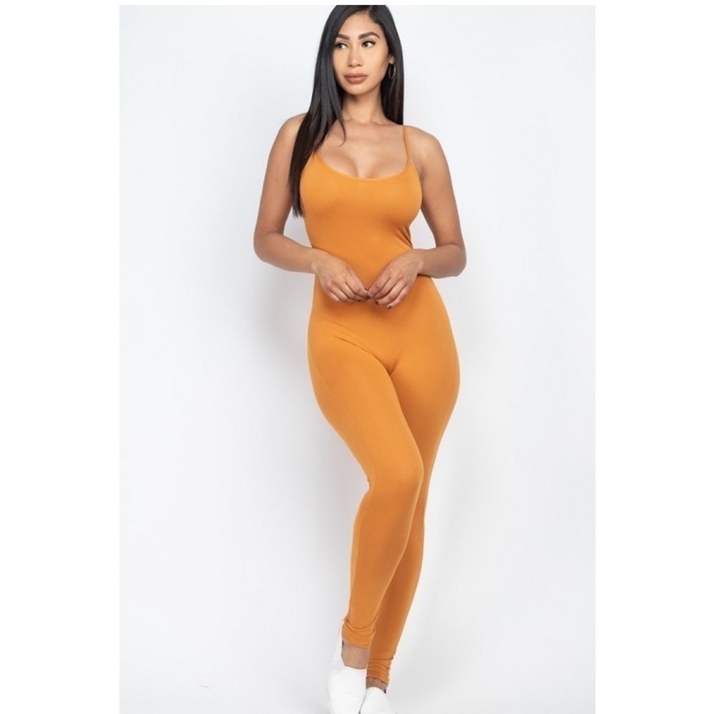 Forever 21 Camel Cami Bodycon Sleeveless Fitted Jumpsuit Workout Catsuit Size S
